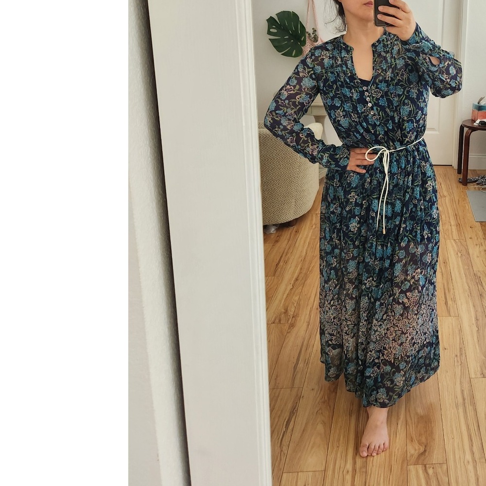 Free People XS Floral Print‎ Long Sleeve Maxi Dress Boho Tiered Skirt MSRP $168